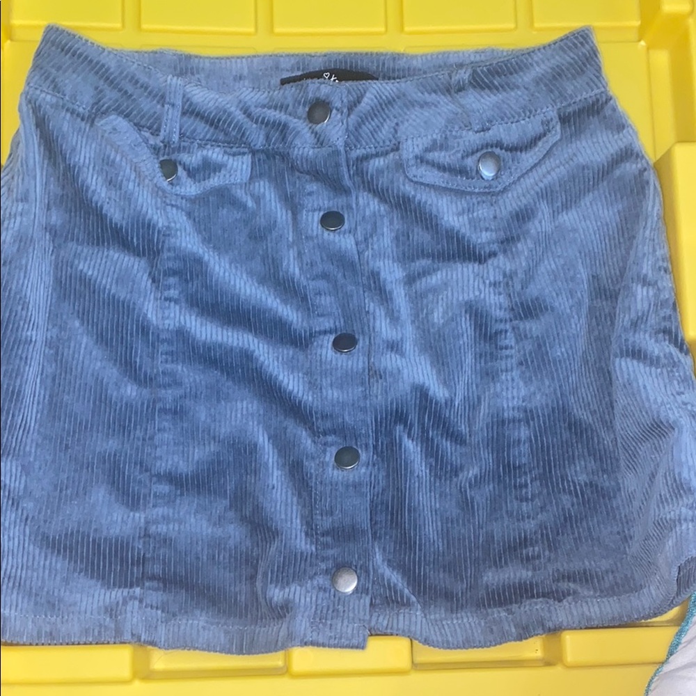 Ash Blue Corduroy Button-Up Skirt